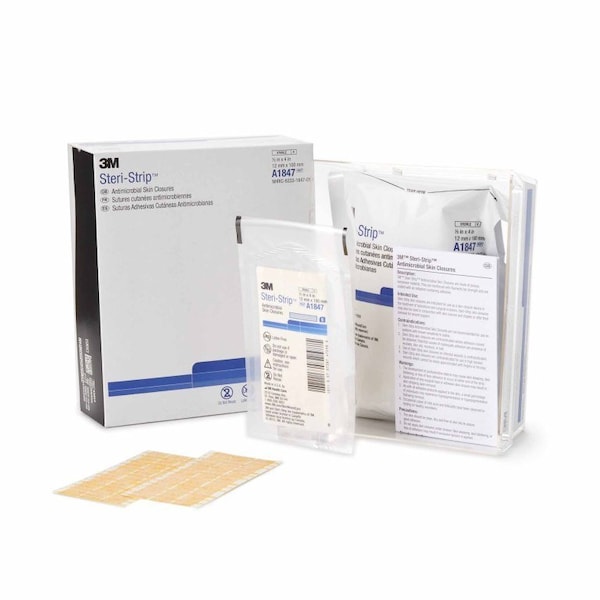 Steri-Strip Antimicrobial Antimicrobial Skin Closure Strip 1/2 X 4 Inch Nonwoven Material Reinforced Strip Tan, 1200PK A1847 - main